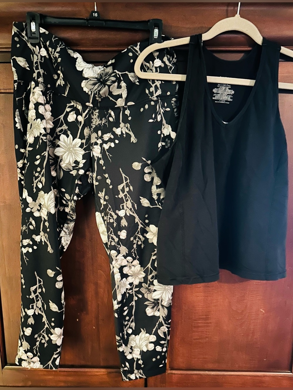 VOGO Athletica Black Performance Leggings with Subtle Logo & Danskin top.